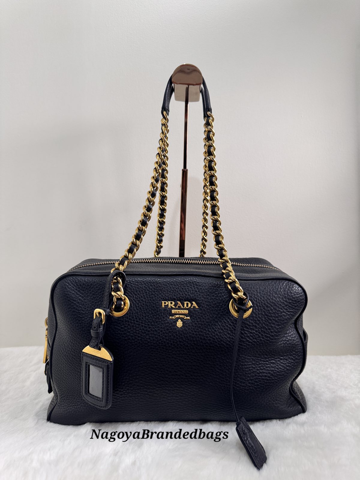 Prada Black Leather Chain Bowler Chain Bag